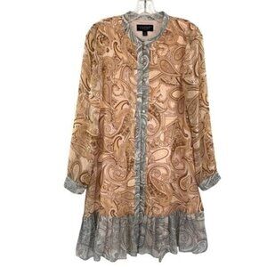 Laundry By Shelli Segal Paisley Pleated Shirt Dress Long Sleeve